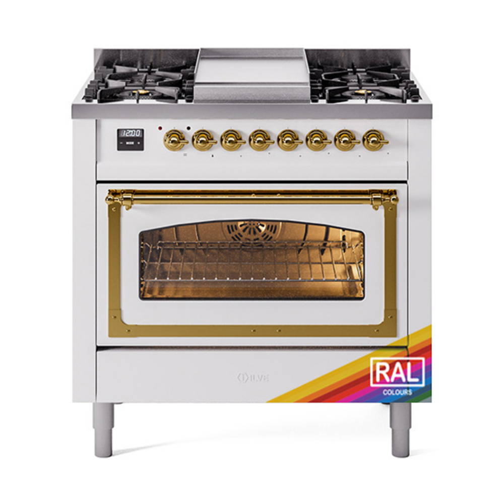 ILVE UN36FNMPRAGLP Nostalgie II Noblesse 36" Dual Fuel Range (Liquid Propane, Triple Glass Door, RAL, Brass)