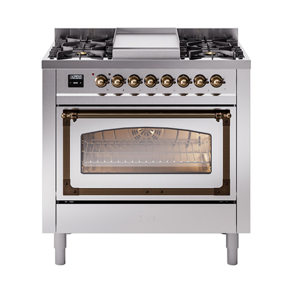 ILVE UN36FNMPSSBLP Nostalgie II Noblesse 36" Dual Fuel Range (Liquid Propane, Triple Glass Door, Stainless Steel, Burnished)