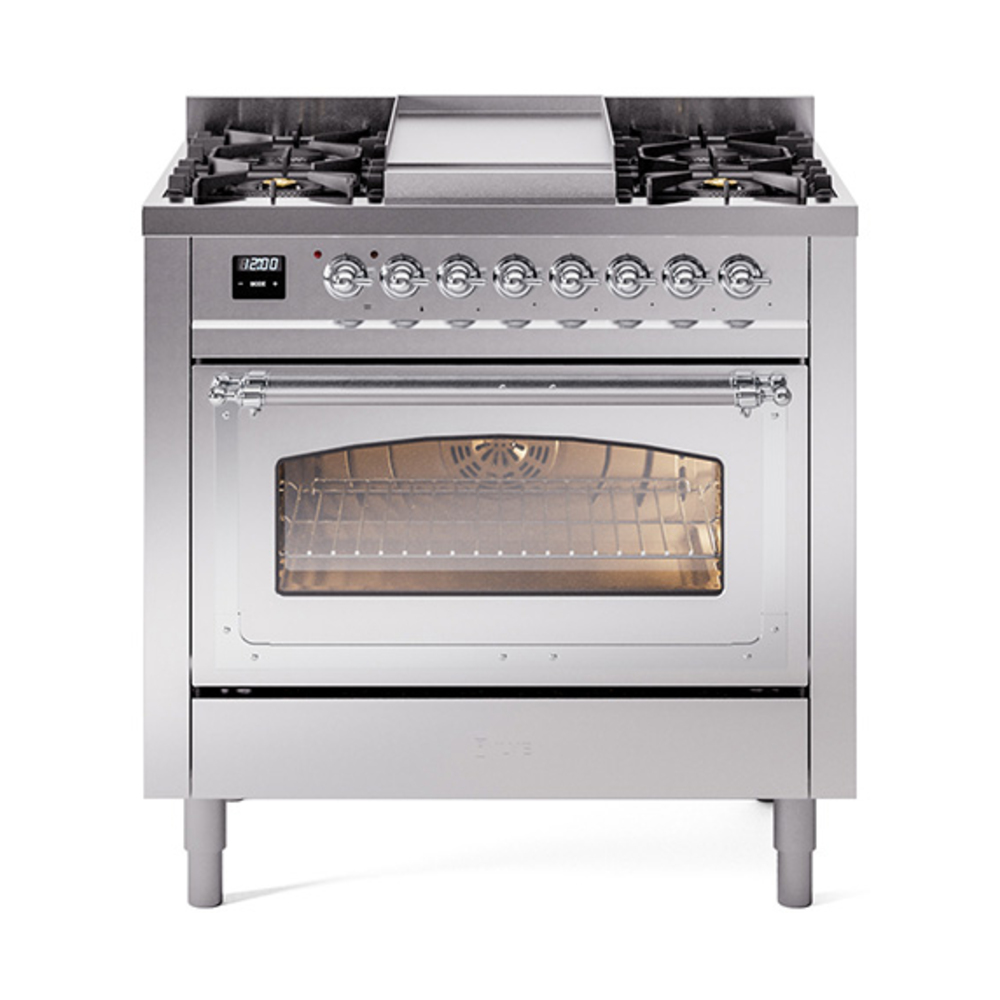 ILVE UN36FNMPSSCLP Nostalgie II Noblesse 36" Dual Fuel Range (Liquid Propane, Triple Glass Door, Stainless Steel, Chrome)