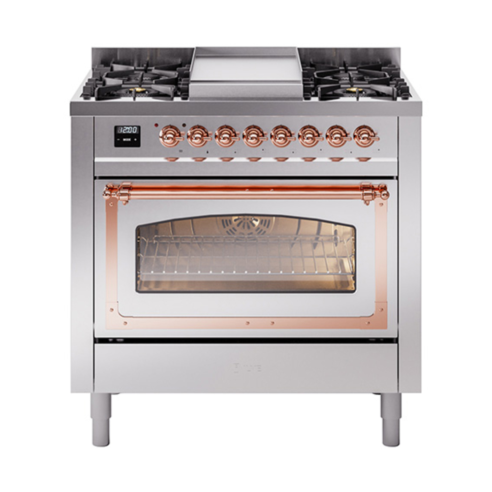 ILVE UN36FNMPSSPLP Nostalgie II Noblesse 36" Dual Fuel Range (Liquid Propane, Triple Glass Door, Stainless Steel, Copper)