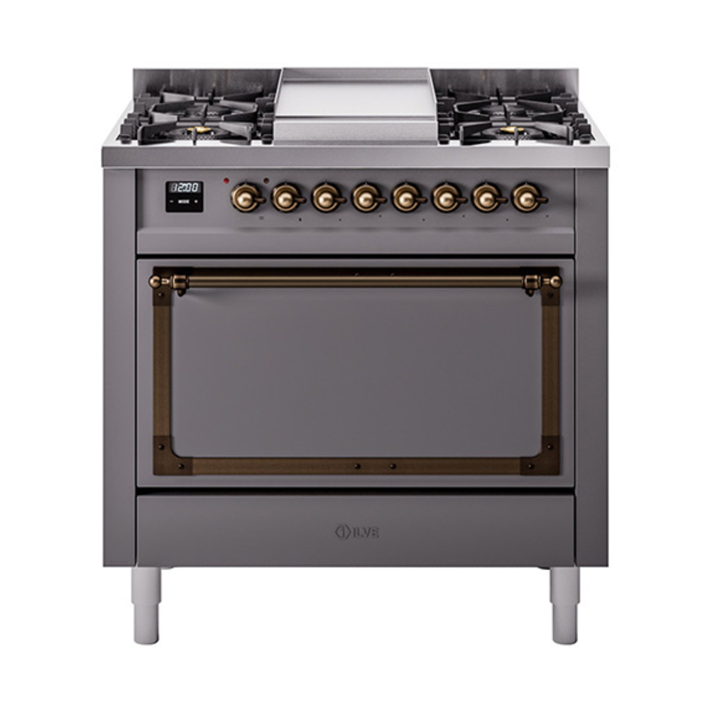 ILVE UN36FQNMPMGBLP Nostalgie II Noblesse 36" Dual Fuel Range (Liquid Propane, Solid Door, Graphite Matte, Burnished)