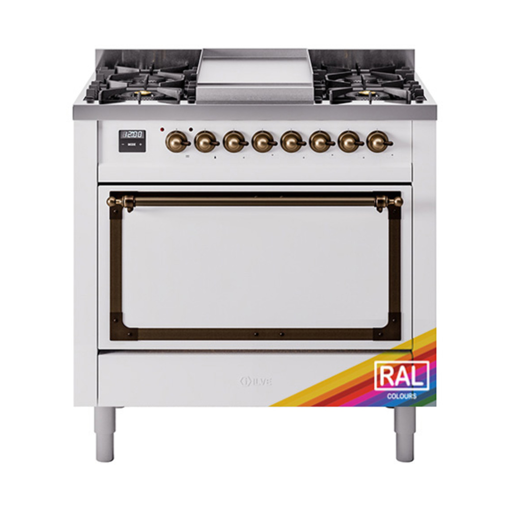 ILVE UN36FQNMPRABLP Nostalgie II Noblesse 36" Dual Fuel Range (Liquid Propane, Solid Door, RAL, Burnished)