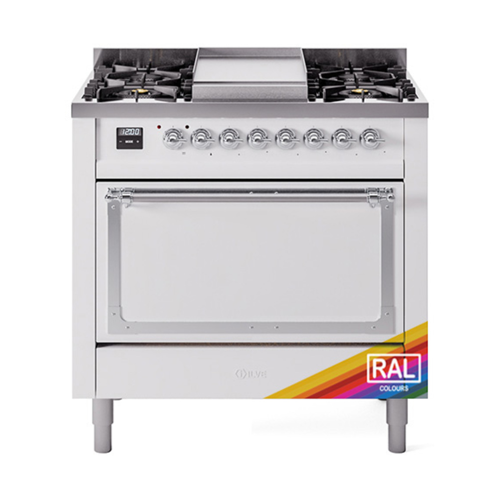 ILVE UN36FQNMPRACLP Nostalgie II Noblesse 36" Dual Fuel Range (Liquid Propane, Solid Door, RAL, Chrome)