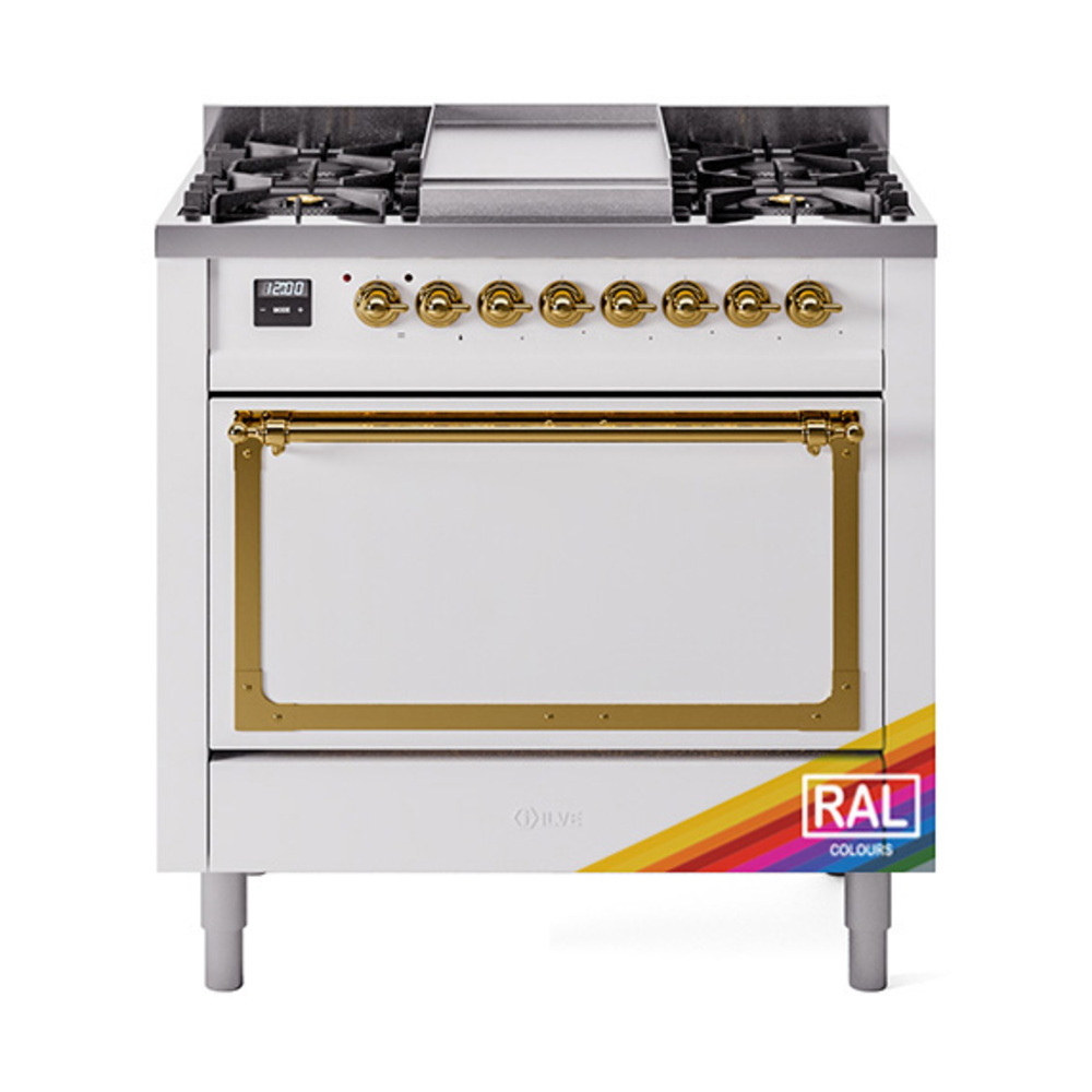 ILVE UN36FQNMPRAGLP Nostalgie II Noblesse 36" Dual Fuel Range (Liquid Propane, Solid Door, RAL, Brass)