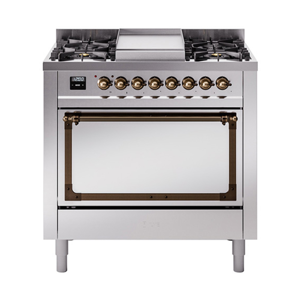 ILVE UN36FQNMPSSBLP Nostalgie II Noblesse 36" Dual Fuel Range (Liquid Propane, Solid Door, Stainless Steel, Burnished)