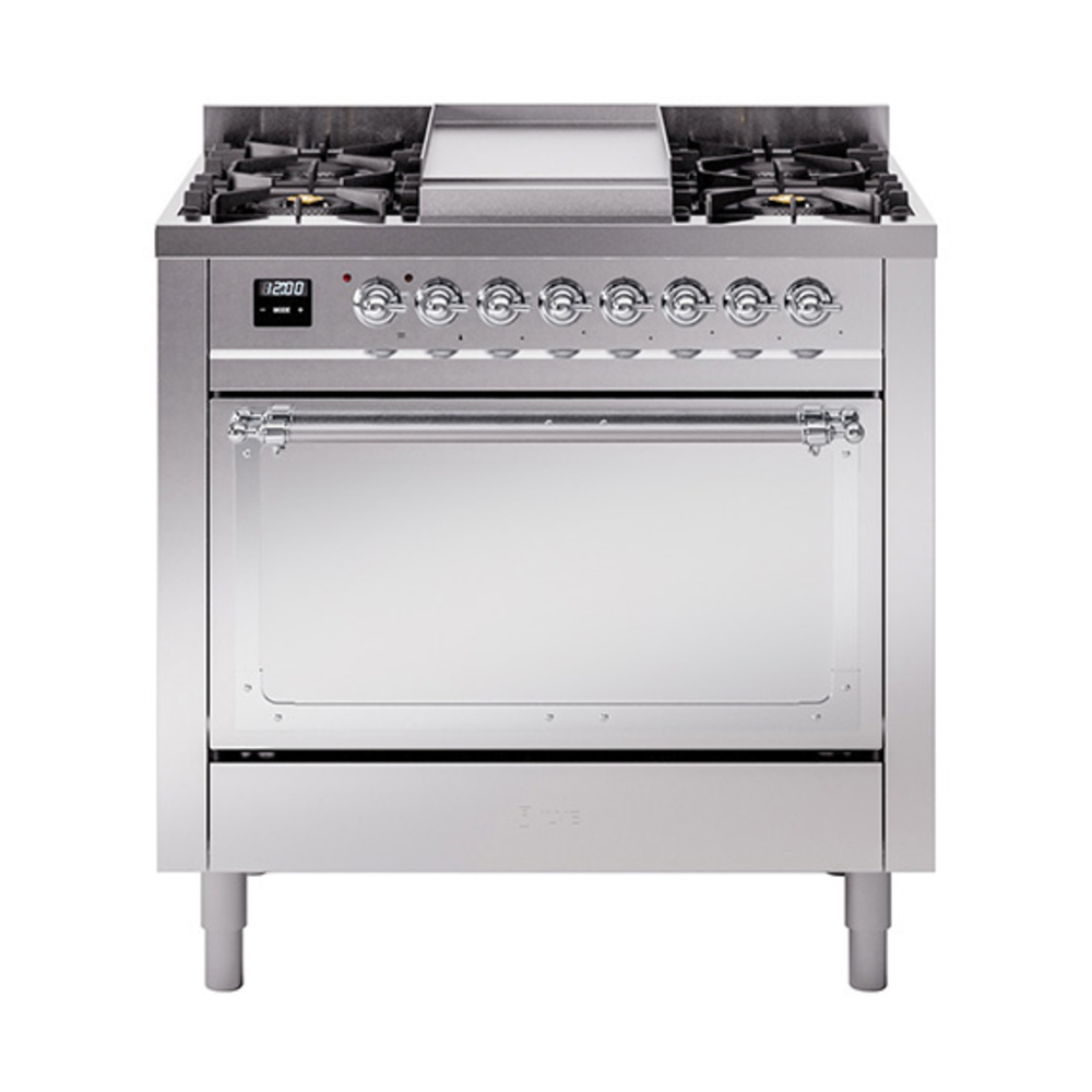 ILVE UN36FQNMPSSCLP Nostalgie II Noblesse 36" Dual Fuel Range (Liquid Propane, Solid Door, Stainless Steel, Chrome)