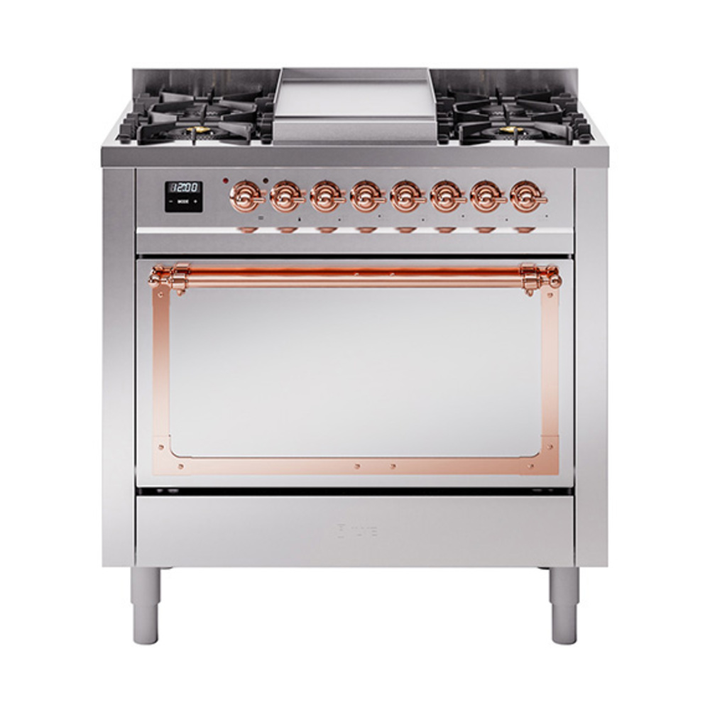 ILVE UN36FQNMPSSPLP Nostalgie II Noblesse 36" Dual Fuel Range (Liquid Propane, Solid Door, Stainless Steel, Copper)