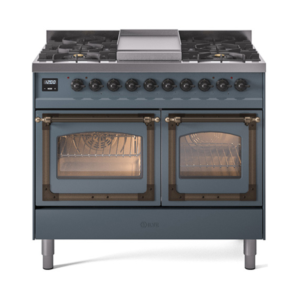 ILVE UND40FNMPBGBLP Nostalgie II Noblesse 40" Dual Fuel Range (Liquid Propane, Triple Glass Door, Blue Grey, Bronze)