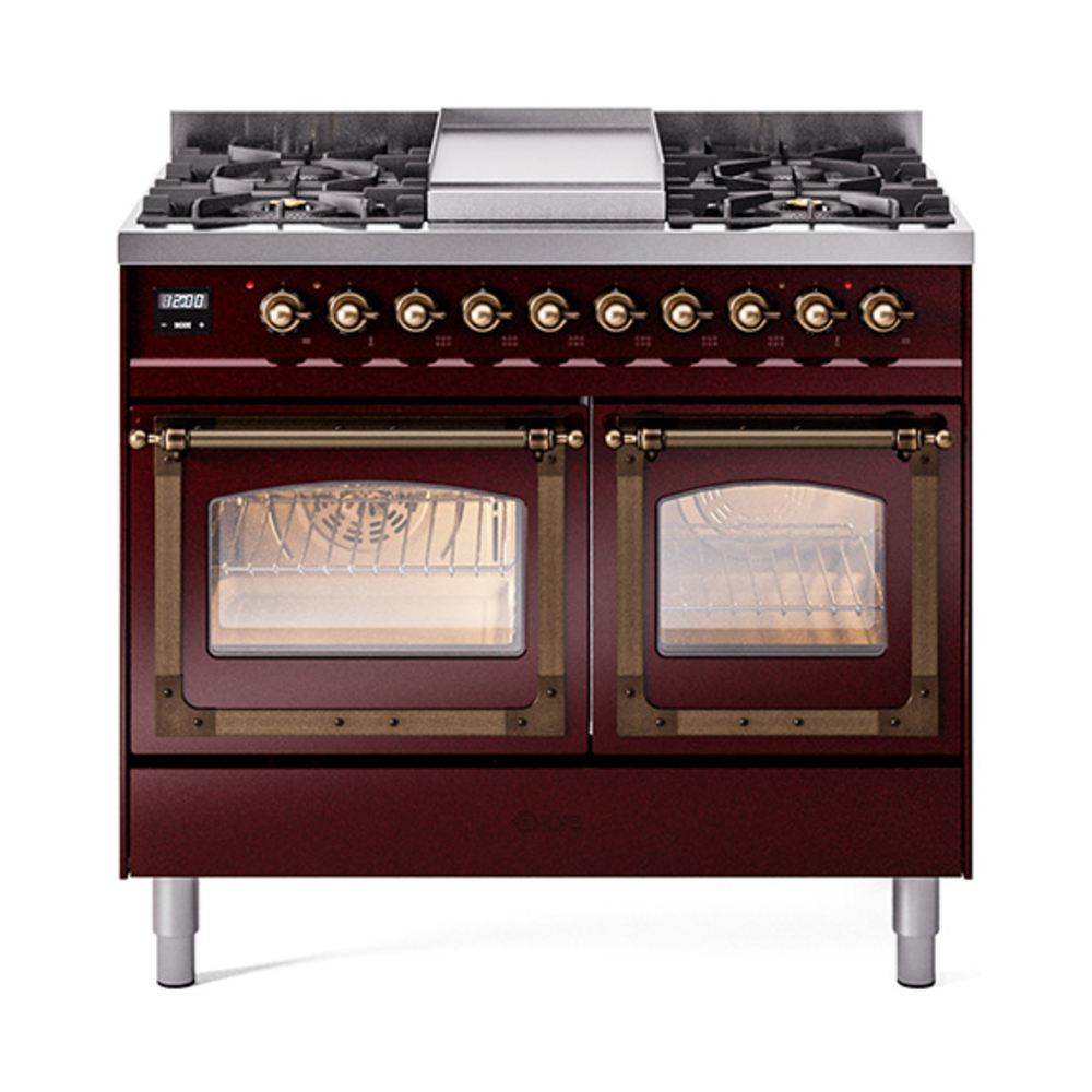 ILVE UND40FNMPBUBLP Nostalgie II Noblesse 40" Dual Fuel Range (Liquid Propane, Triple Glass Door, Burgundy, Bronze)