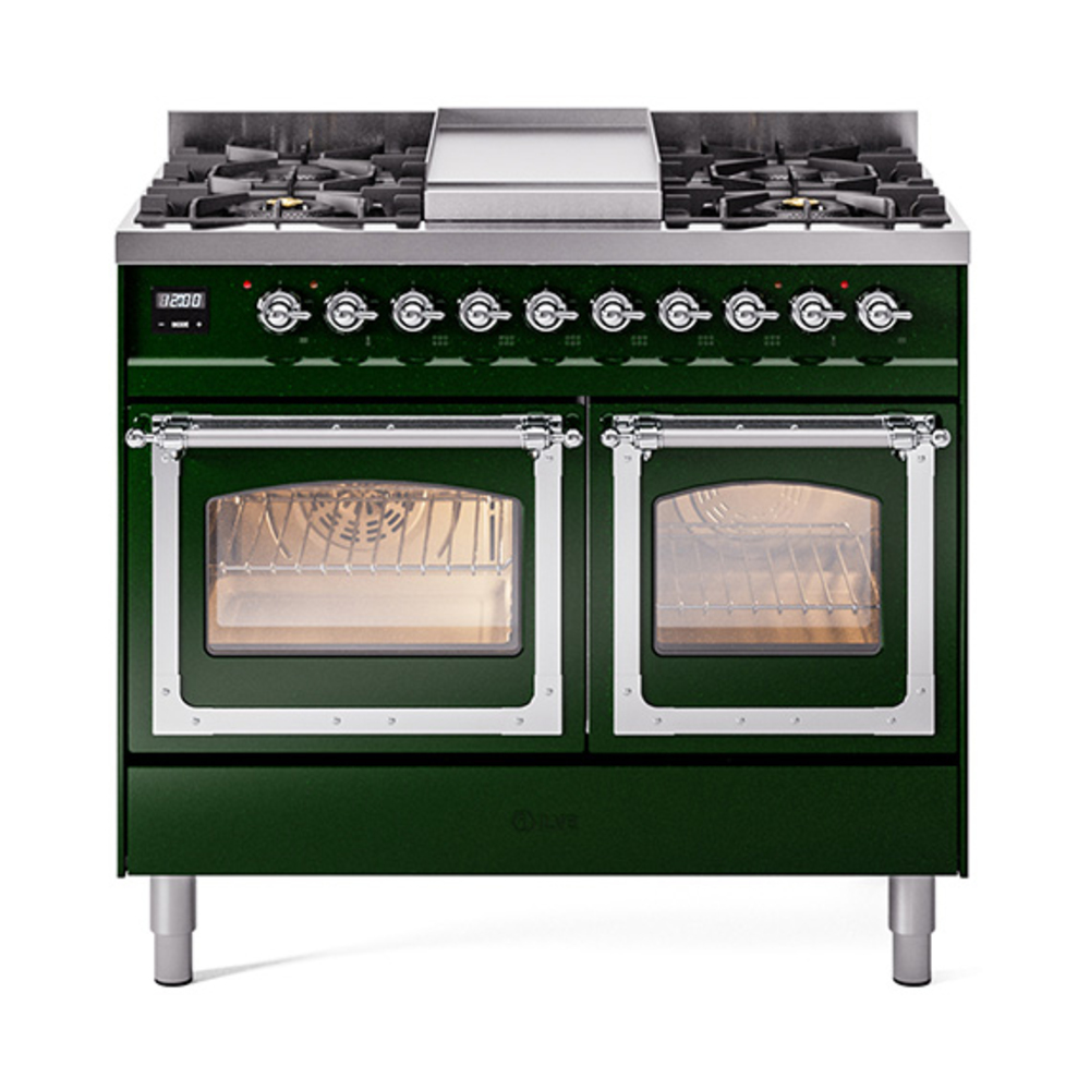 ILVE UND40FNMPEGCLP Nostalgie II Noblesse 40" Dual Fuel Range (Liquid Propane, Triple Glass Door, Emerald Green, Chrome)