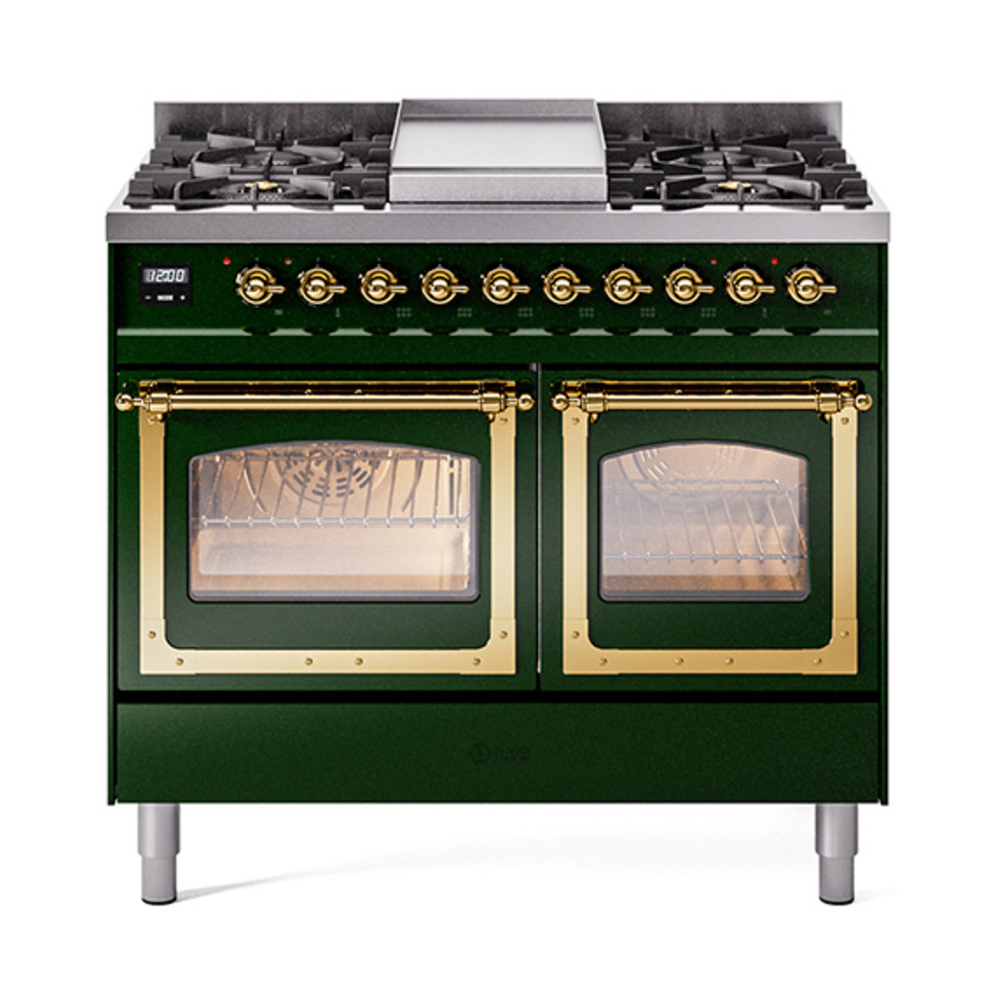 ILVE UND40FNMPEGGLP Nostalgie II Noblesse 40" Dual Fuel Range (Liquid Propane, Triple Glass Door, Emerald Green, Brass)