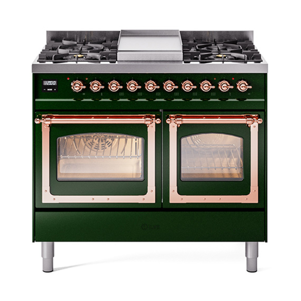 ILVE UND40FNMPEGPLP Nostalgie II Noblesse 40" Dual Fuel Range (Liquid Propane, Triple Glass Door, Emerald Green, Copper)