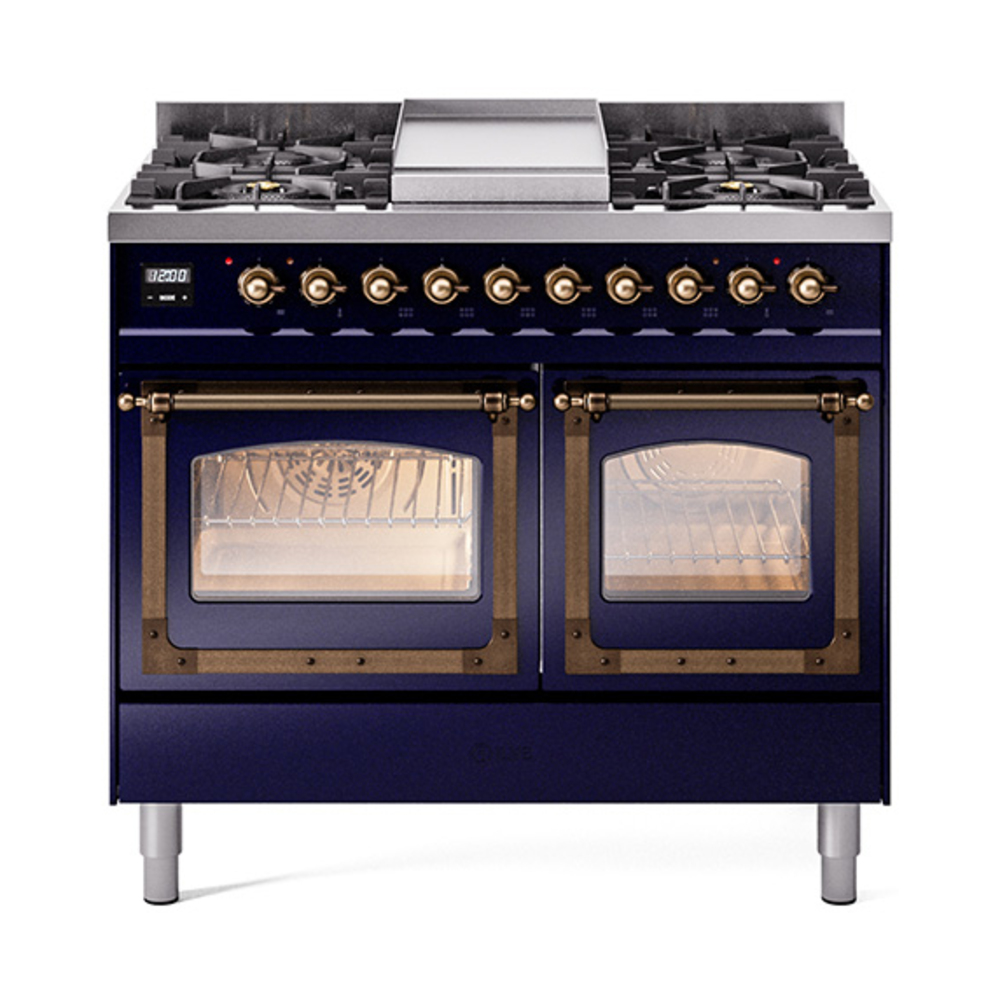 ILVE UND40FNMPMBBLP Nostalgie II Noblesse 40" Dual Fuel Range (Liquid Propane, Triple Glass Door, Midnight Blue, Bronze)