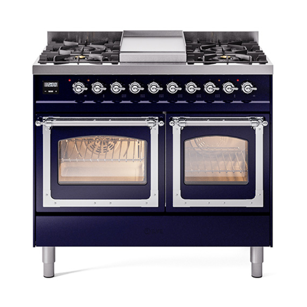 ILVE UND40FNMPMBCLP Nostalgie II Noblesse 40" Dual Fuel Range (Liquid Propane, Triple Glass Door, Midnight Blue, Chrome)