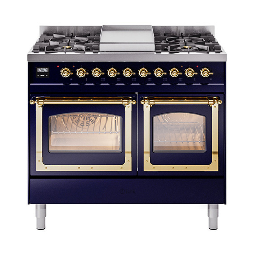 ILVE UND40FNMPMBGLP Nostalgie II Noblesse 40" Dual Fuel Range (Liquid Propane, Triple Glass Door, Midnight Blue, Brass)