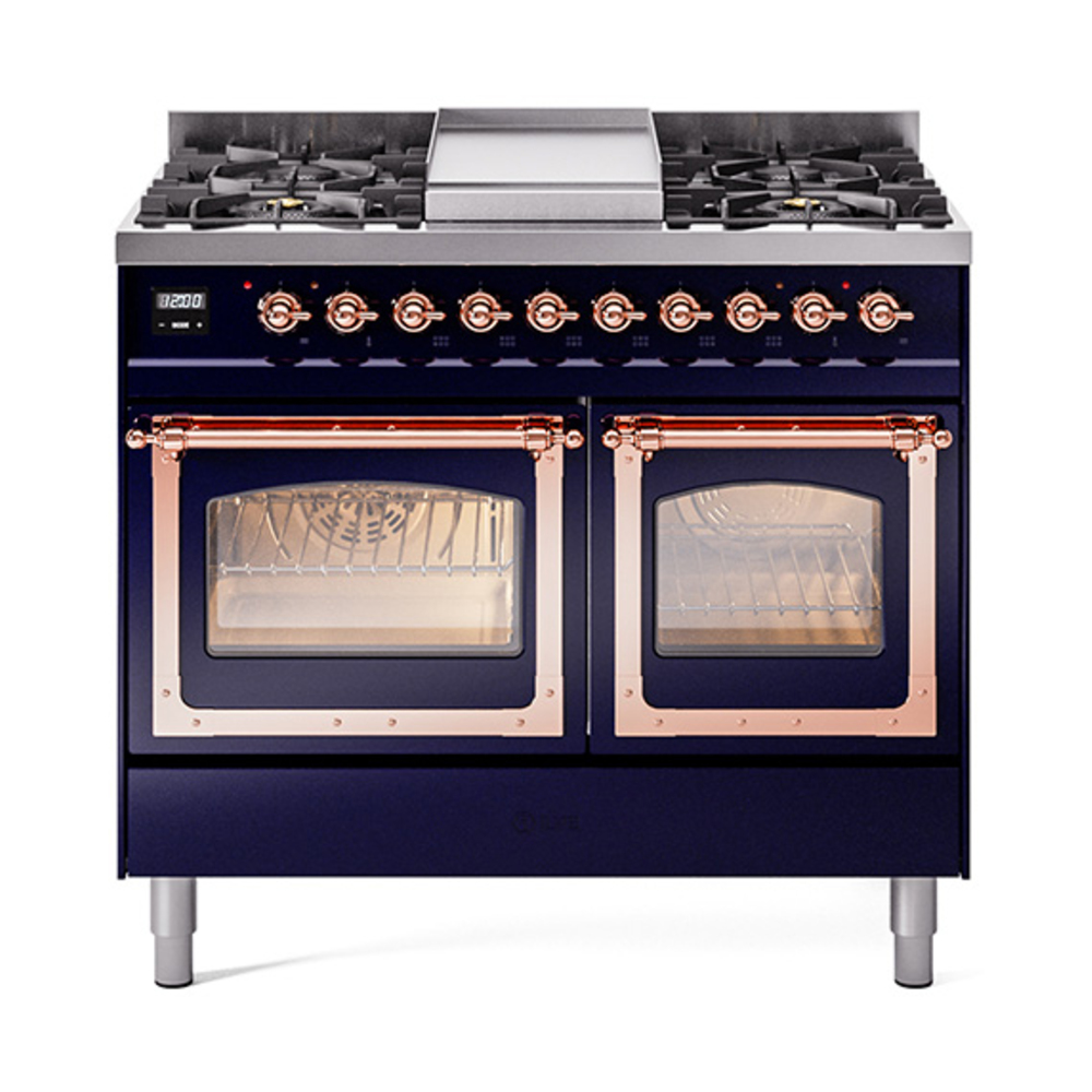 ILVE UND40FNMPMBPLP Nostalgie II Noblesse 40" Dual Fuel Range (Liquid Propane, Triple Glass Door, Midnight Blue, Copper)