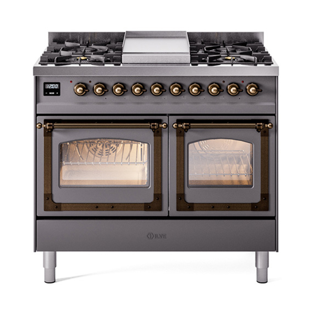 ILVE UND40FNMPMGBLP Nostalgie II Noblesse 40" Dual Fuel Range (Liquid Propane, Triple Glass Door, Graphite Matte, Burnished)