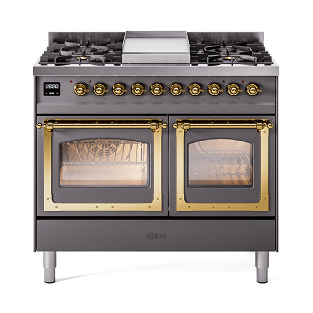 ILVE UND40FNMPMGGLP Nostalgie II Noblesse 40" Dual Fuel Range (Liquid Propane, Triple Glass Door, Graphite Matte, Brass)