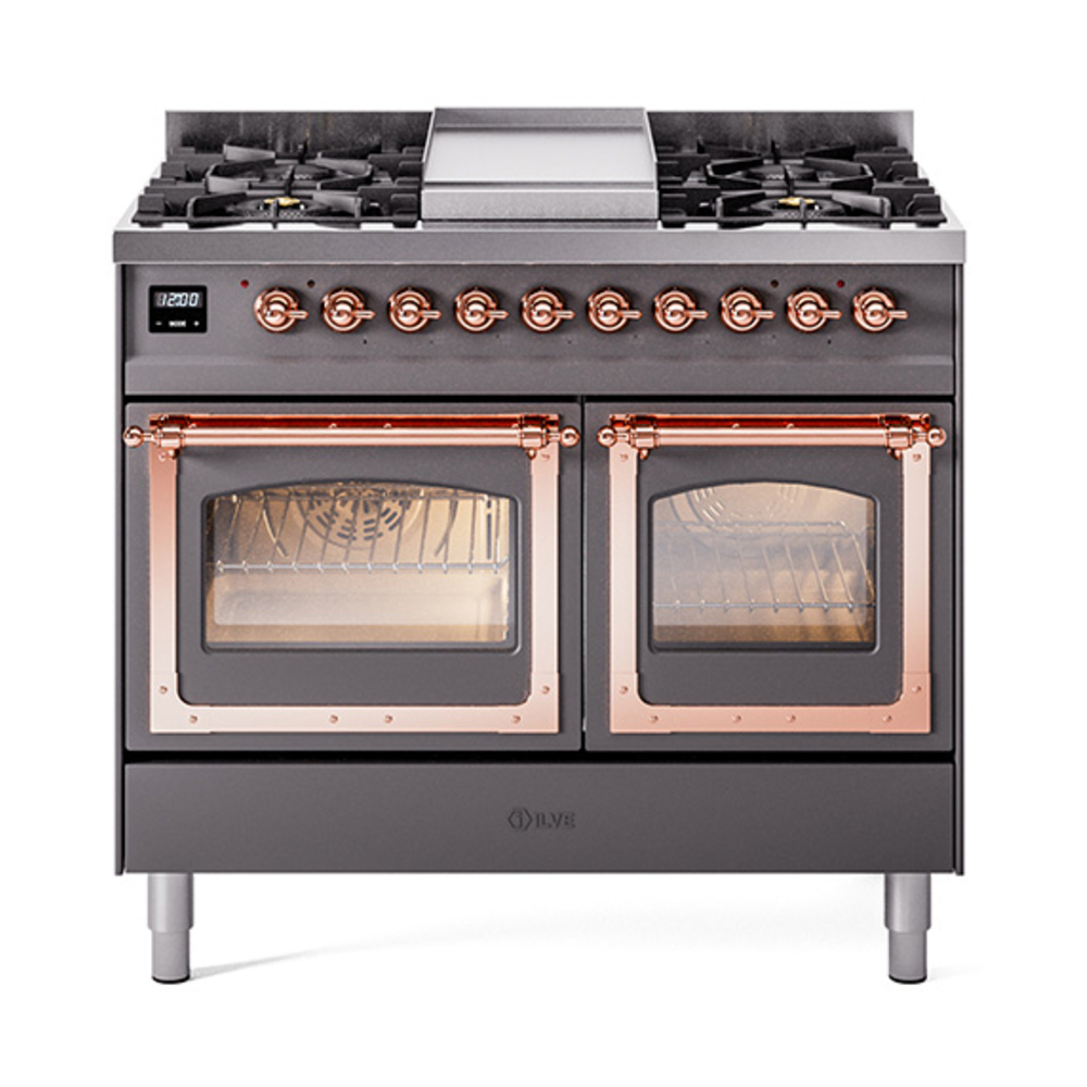 ILVE UND40FNMPMGPLP Nostalgie II Noblesse 40" Dual Fuel Range (Liquid Propane, Triple Glass Door, Graphite Matte, Copper)