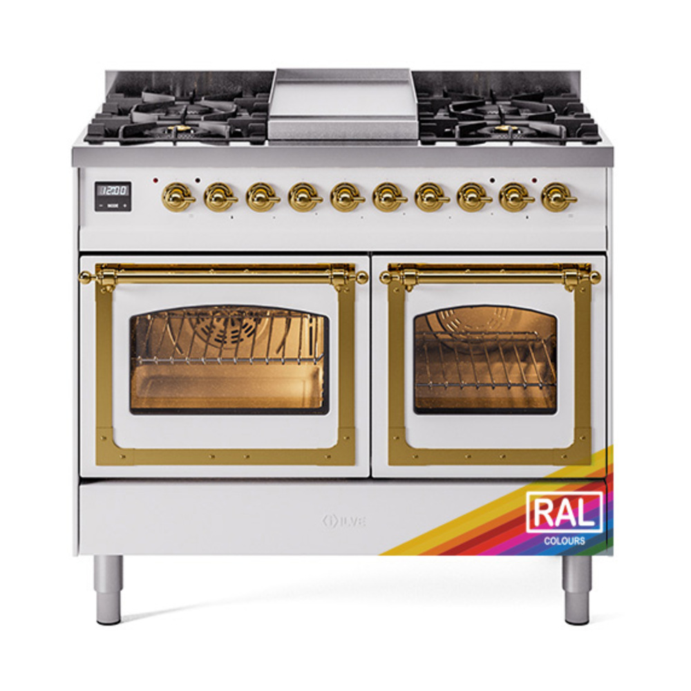 ILVE UND40FNMPRAGLP Nostalgie II Noblesse 40" Dual Fuel Range (Liquid Propane, Triple Glass Door, RAL, Brass)