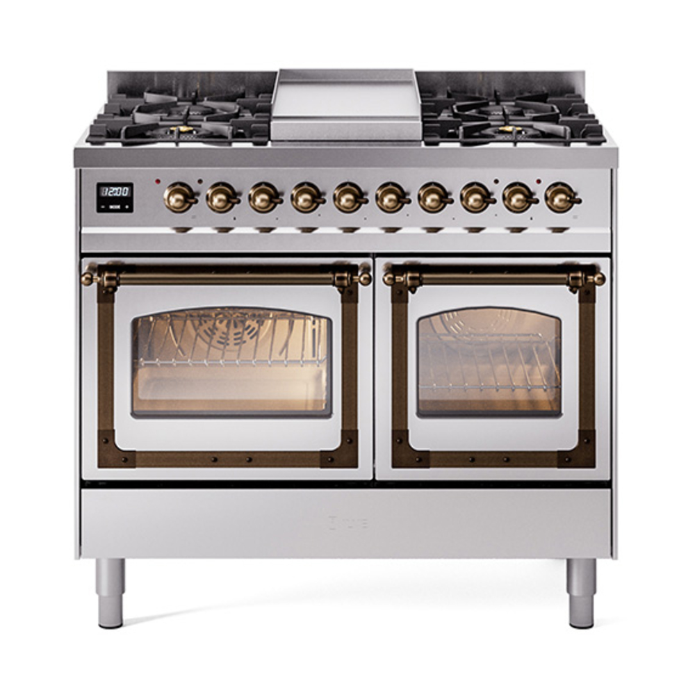 ILVE UND40FNMPSSBLP Nostalgie II Noblesse 40" Dual Fuel Range (Liquid Propane, Triple Glass Door, Stainless Steel, Bronze)