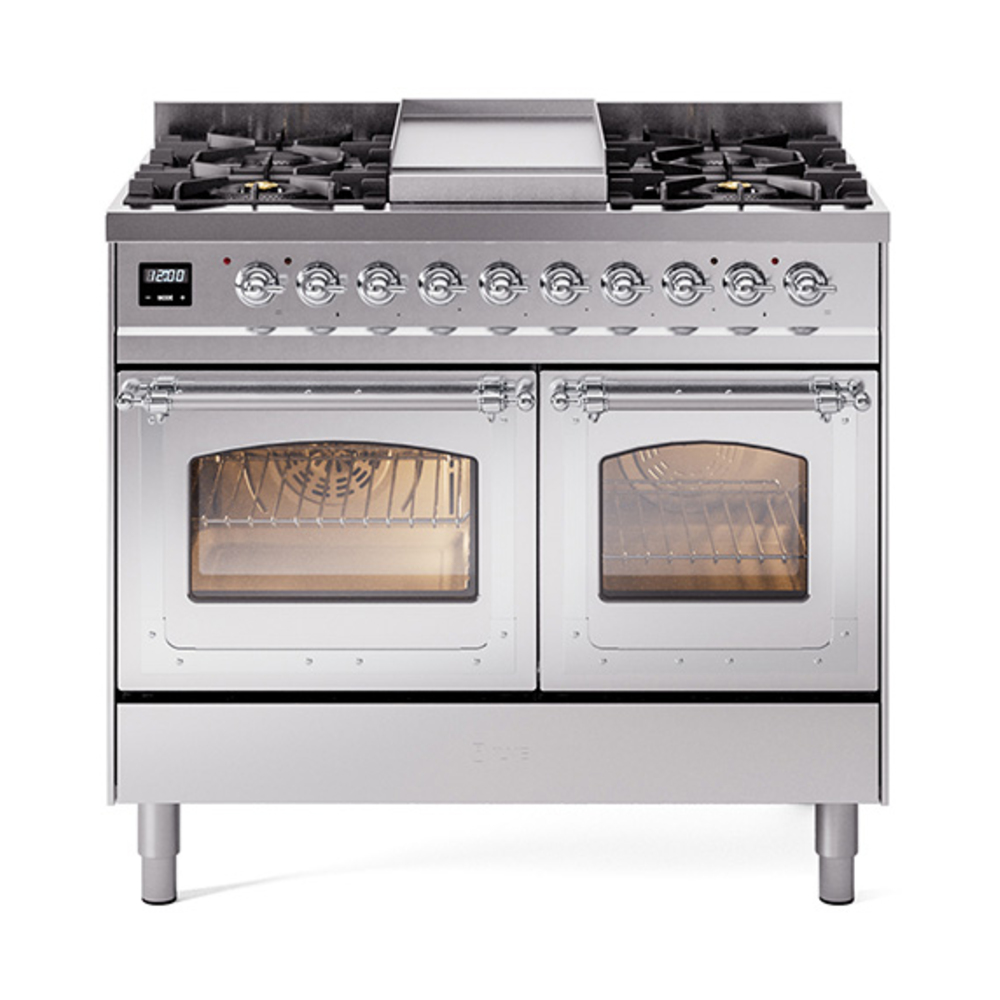 ILVE UND40FNMPSSCLP Nostalgie II Noblesse 40" Dual Fuel Range (Liquid Propane, Triple Glass Door, Stainless Steel, Chrome)