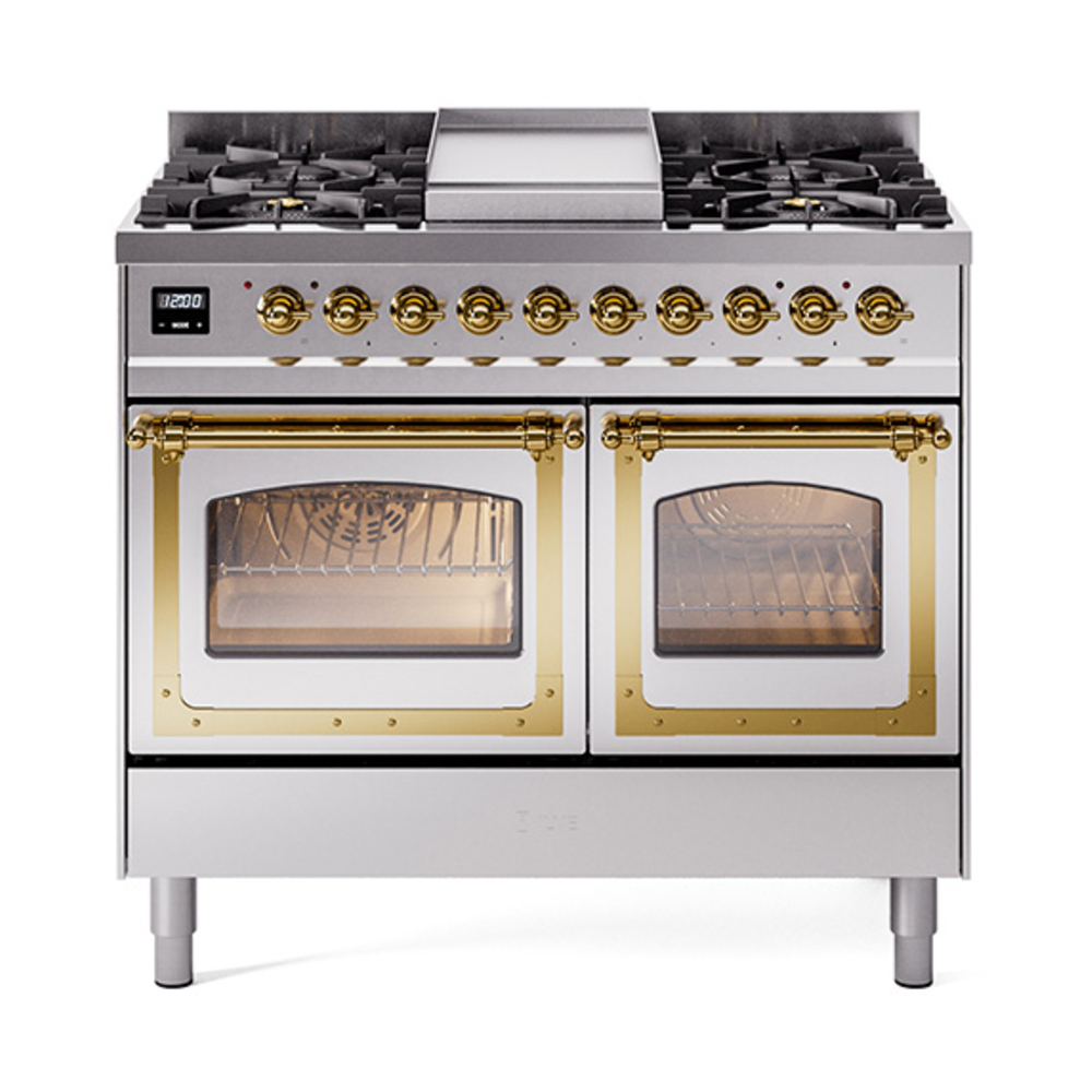 ILVE UND40FNMPSSGLP Nostalgie II Noblesse 40" Dual Fuel Range (Liquid Propane, Triple Glass Door, Stainless Steel, Brass)