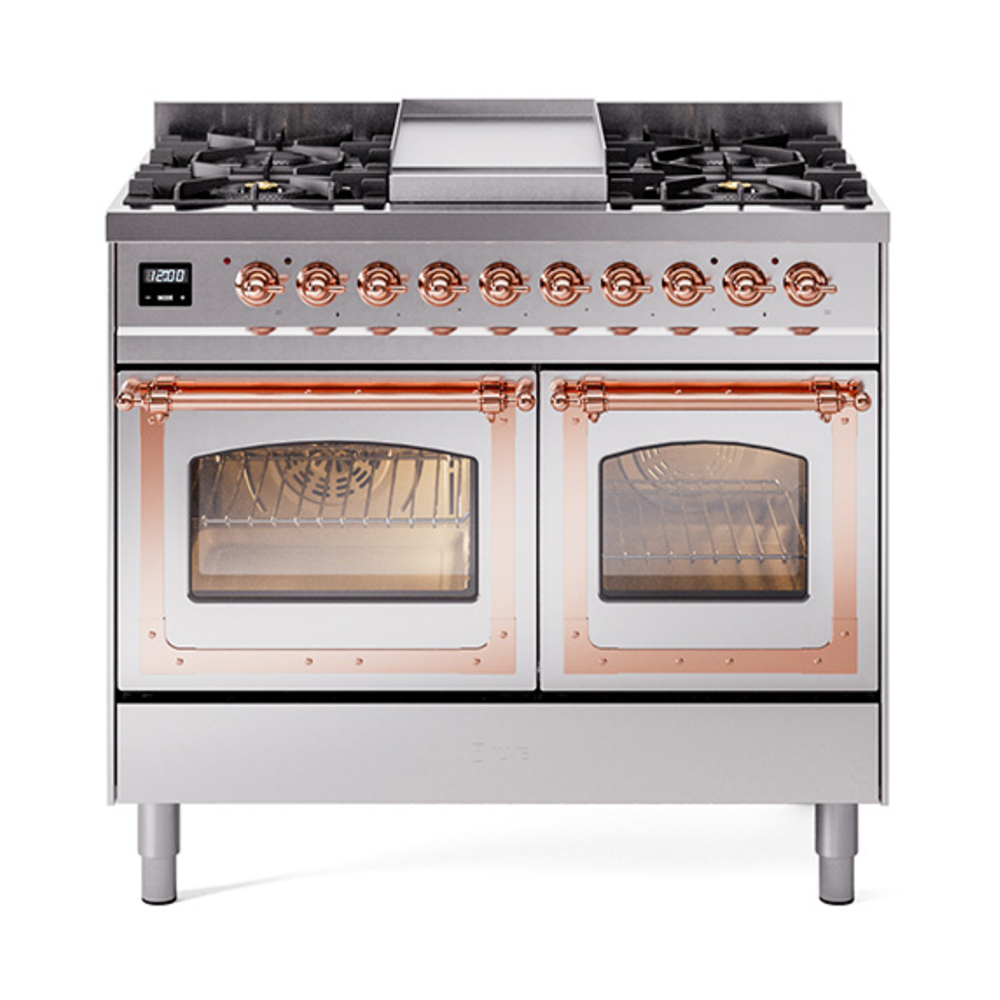 ILVE UND40FNMPSSPLP Nostalgie II Noblesse 40" Dual Fuel Range (Liquid Propane, Triple Glass Door, Stainless Steel, Copper)