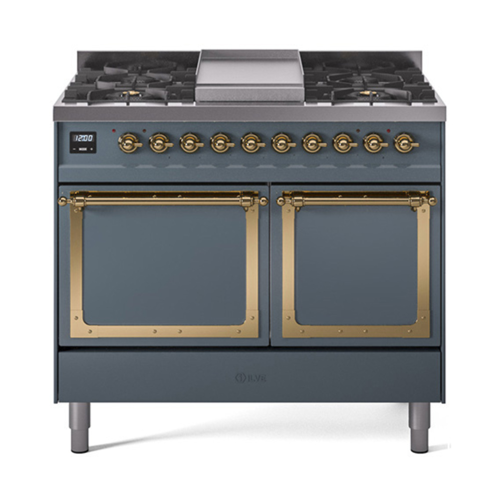 ILVE UND40FQNMPBGGLP Nostalgie II Noblesse 40" Dual Fuel Range (Liquid Propane, Solid Door, Blue Grey, Brass)