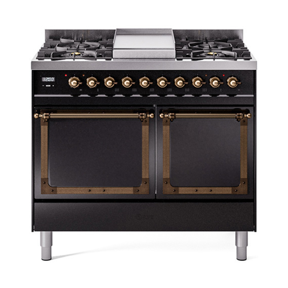 ILVE UND40FQNMPBKBLP Nostalgie II Noblesse 40" Dual Fuel Range (Liquid Propane, Solid Door, Glossy Black, Bronze)