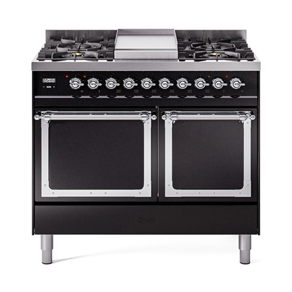 ILVE UND40FQNMPBKCLP Nostalgie II Noblesse 40" Dual Fuel Range (Liquid Propane, Solid Door, Glossy Black, Chrome)