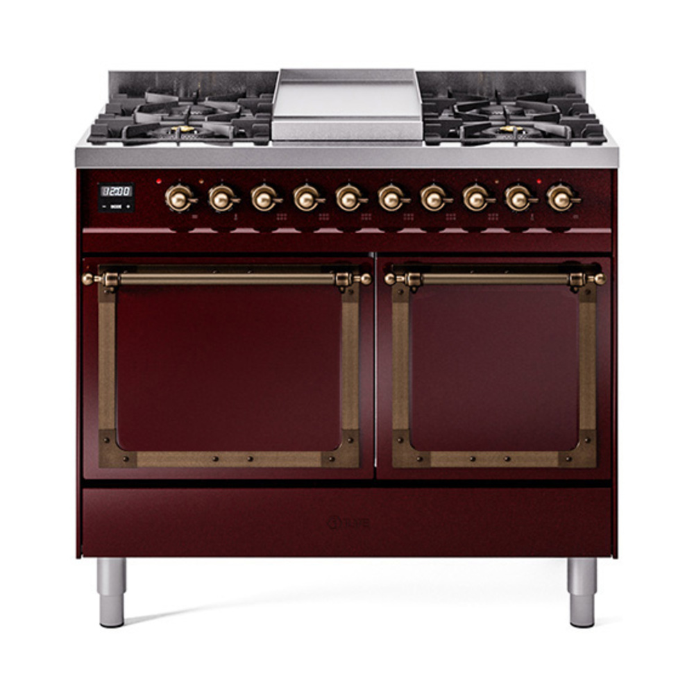 ILVE UND40FQNMPBUBLP Nostalgie II Noblesse 40" Dual Fuel Range (Liquid Propane, Solid Door, Burgundy, Burnished)