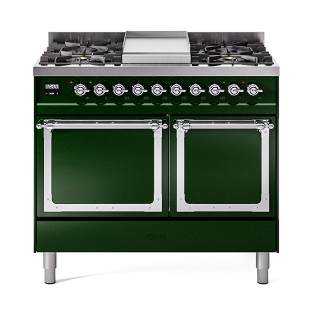 ILVE UND40FQNMPEGCLP Nostalgie II Noblesse 40" Dual Fuel Range (Liquid Propane, Solid Door, Emerald Green, Chrome)