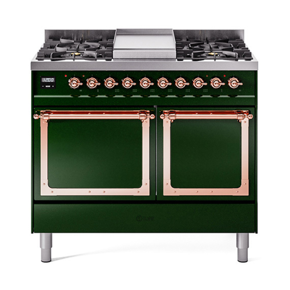 ILVE UND40FQNMPEGPLP Nostalgie II Noblesse 40" Dual Fuel Range (Liquid Propane, Solid Door, Emerald Green, Copper)