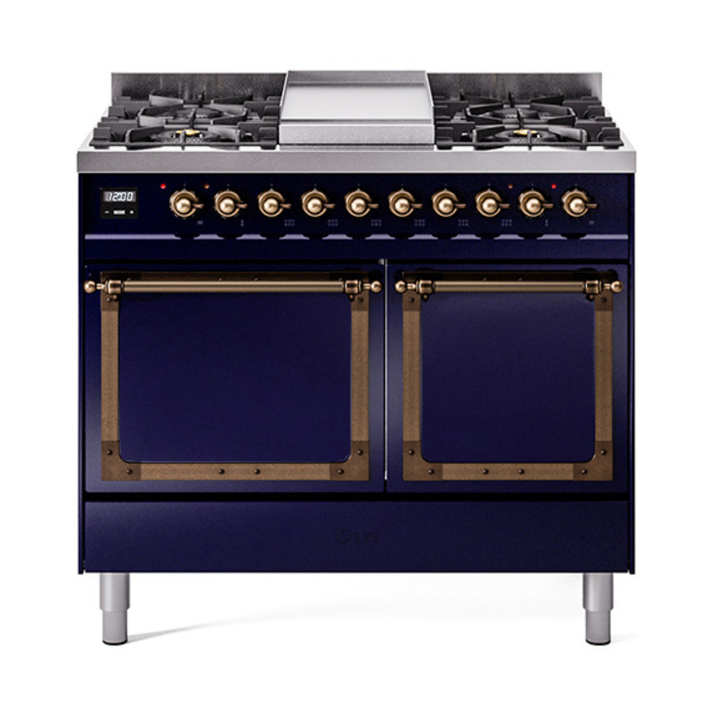 ILVE UND40FQNMPMBBLP Nostalgie II Noblesse 40" Dual Fuel Range (Liquid Propane, Solid Door, Midnight Blue, Bronze)