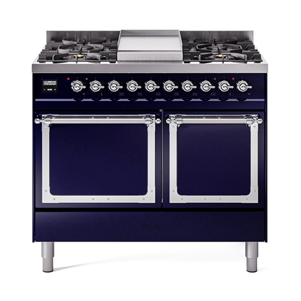 ILVE UND40FQNMPMBCLP Nostalgie II Noblesse 40" Dual Fuel Range (Liquid Propane, Solid Door, Midnight Blue, Chrome)