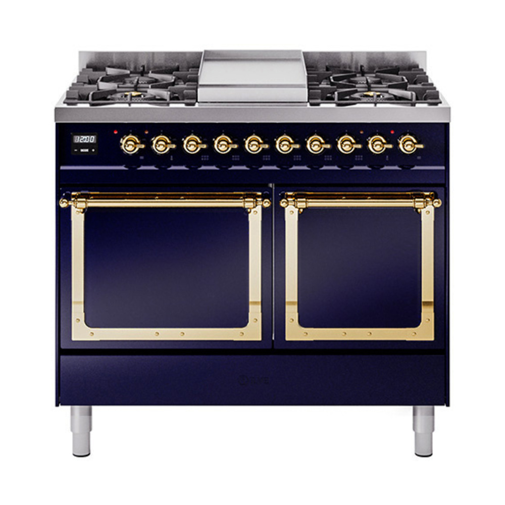 ILVE UND40FQNMPMBGLP Nostalgie II Noblesse 40" Dual Fuel Range (Liquid Propane, Solid Door, Midnight Blue, Brass)