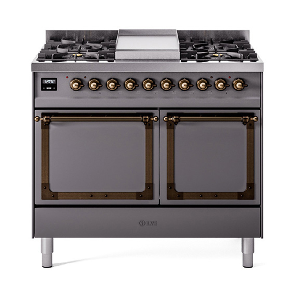 ILVE UND40FQNMPMGBLP Nostalgie II Noblesse 40" Dual Fuel Range (Liquid Propane, Solid Door, Graphite Matte, Bronze)