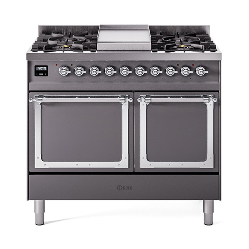 ILVE UND40FQNMPMGCLP Nostalgie II Noblesse 40" Dual Fuel Range (Liquid Propane, Solid Door, Graphite Matte, Chrome)