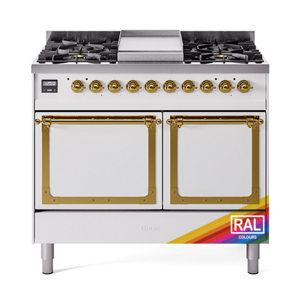 ILVE UND40FQNMPRAGLP Nostalgie II Noblesse 40" Dual Fuel Range (Liquid Propane, Solid Door, RAL, Brass)