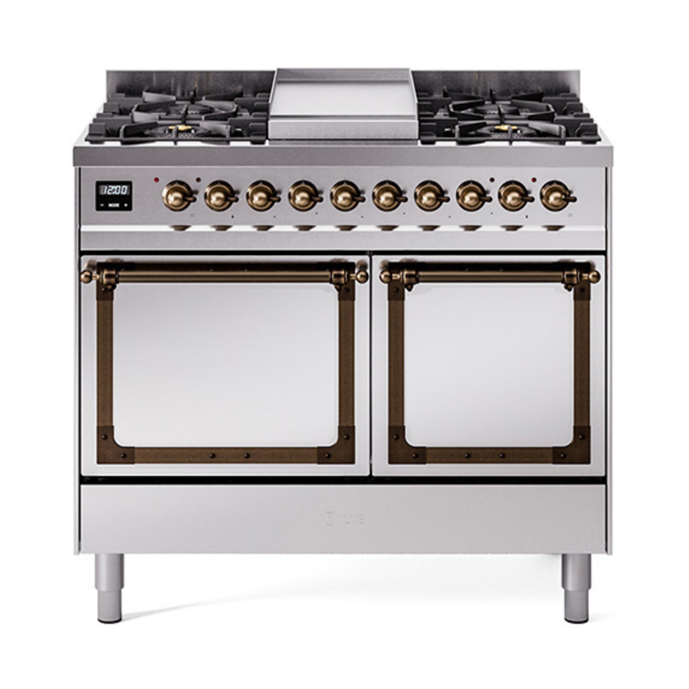 ILVE UND40FQNMPSSBLP Nostalgie II Noblesse 40" Dual Fuel Range (Liquid Propane, Solid Door, Stainless Steel, Burnished)