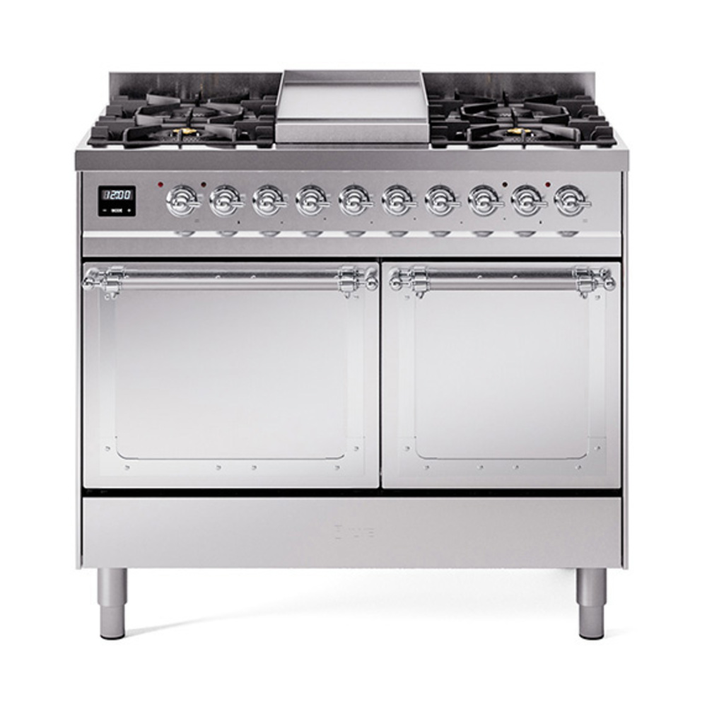 ILVE UND40FQNMPSSCLP Nostalgie II Noblesse 40" Dual Fuel Range (Liquid Propane, Solid Door, Stainless Steel, Chrome)