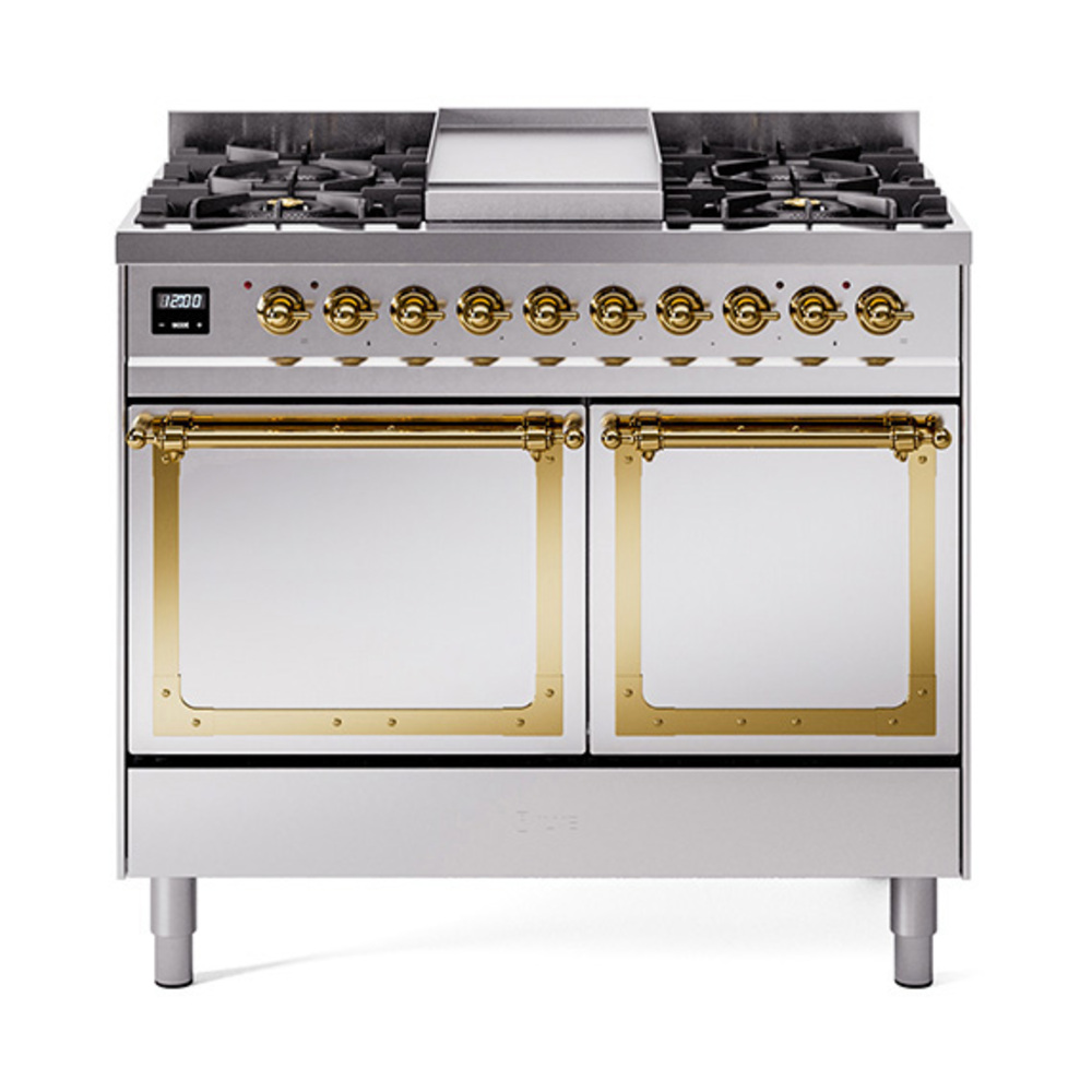 ILVE UND40FQNMPSSGLP Nostalgie II Noblesse 40" Dual Fuel Range (Liquid Propane, Solid Door, Stainless Steel, Brass)