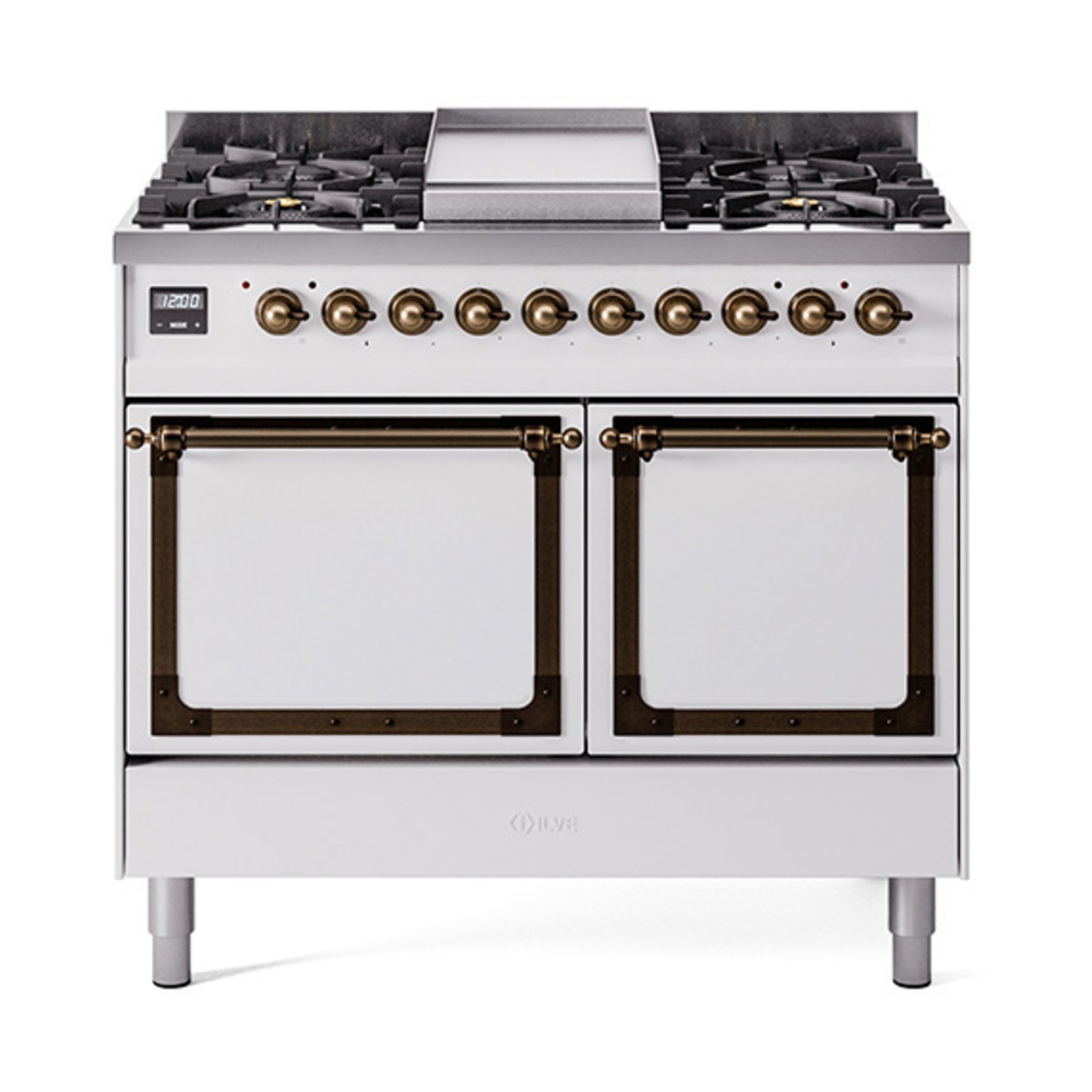 ILVE UND40FQNMPWHBLP Nostalgie II Noblesse 40" Dual Fuel Range (Liquid Propane, Solid Door, White, Burnished)