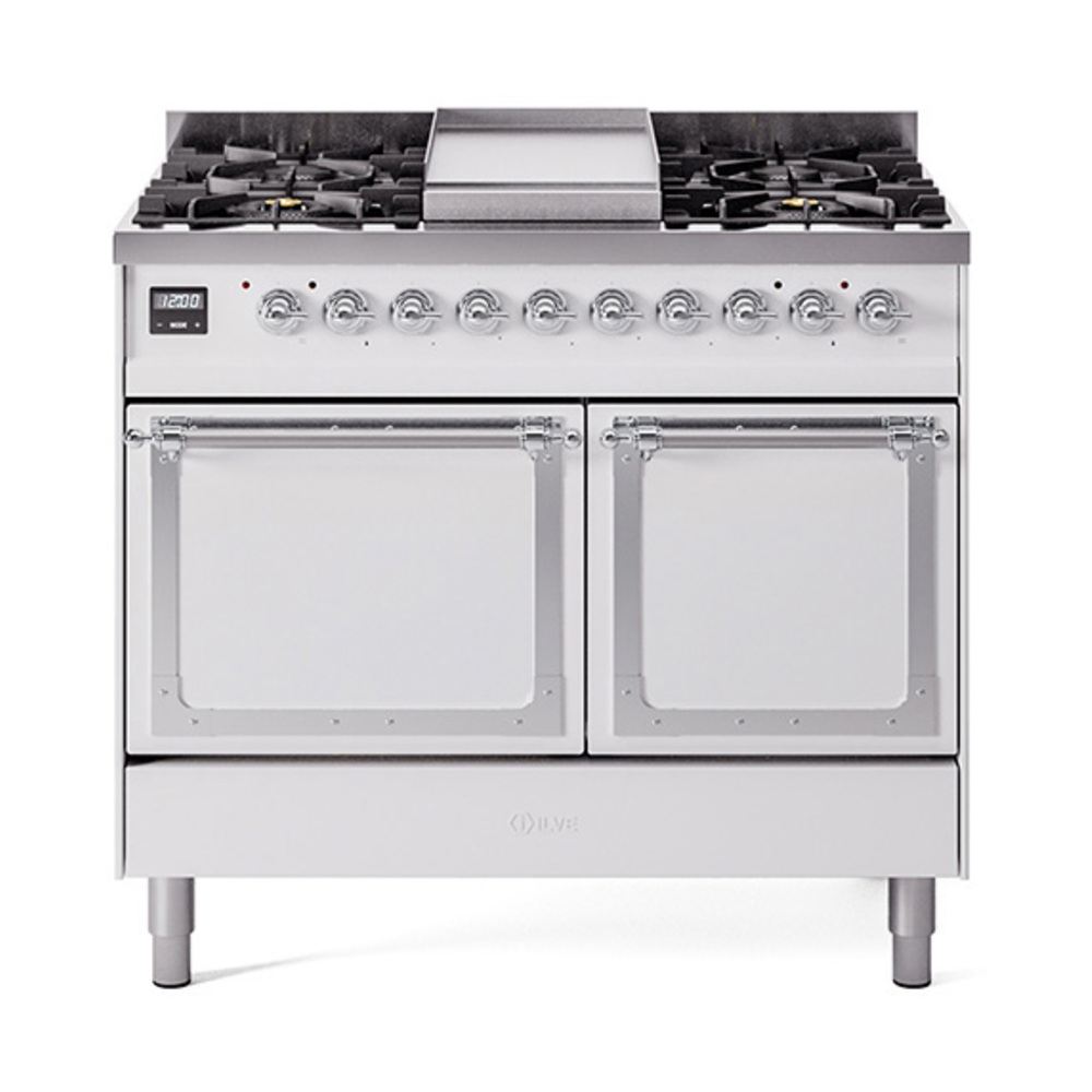 ILVE UND40FQNMPWHCLP Nostalgie II Noblesse 40" Dual Fuel Range (Liquid Propane, Solid Door, White, Chrome)