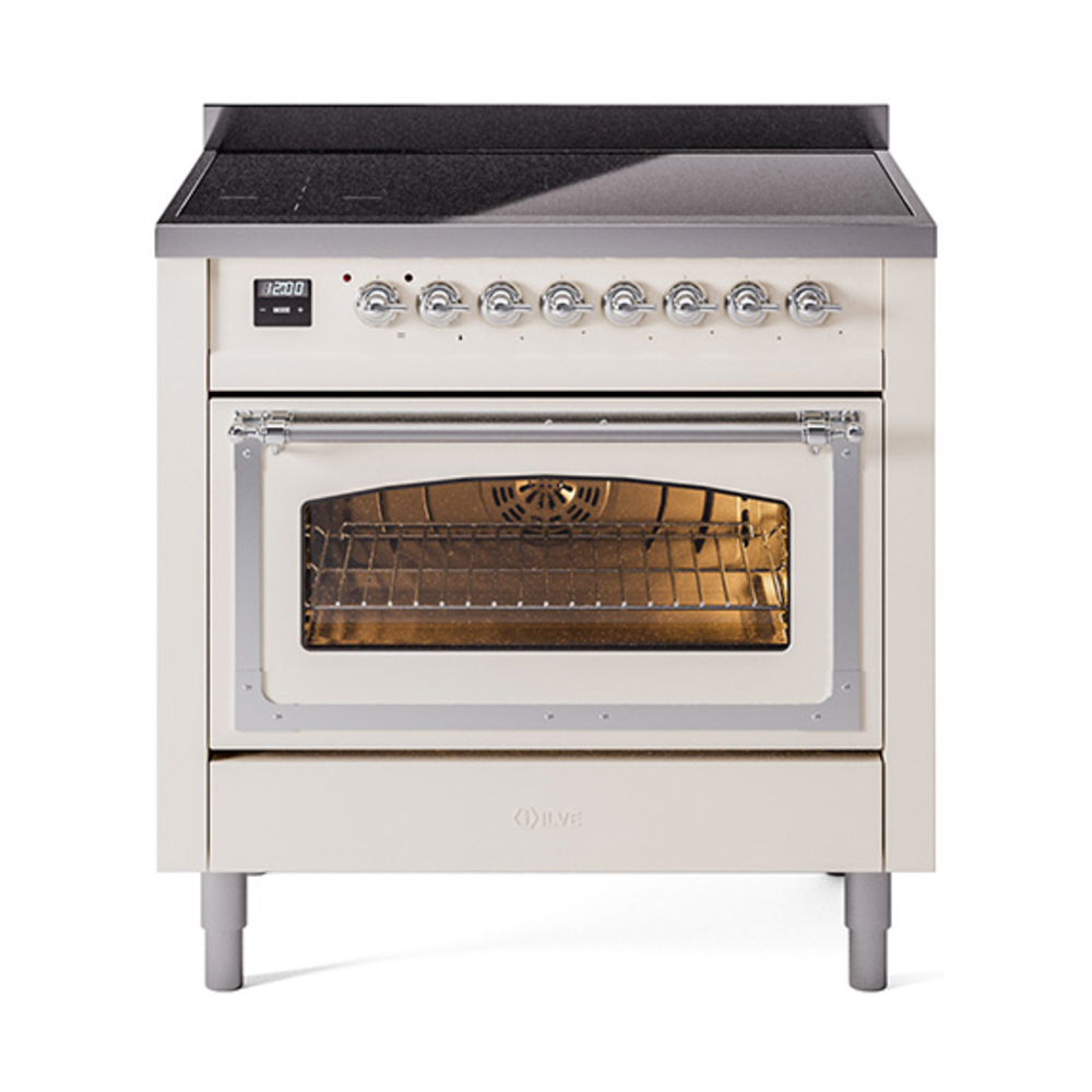 ILVE UNI366NMPAWC Nostalgie II Noblesse 36" Induction Range   (Triple Glass Door, Antique White, Chrome)