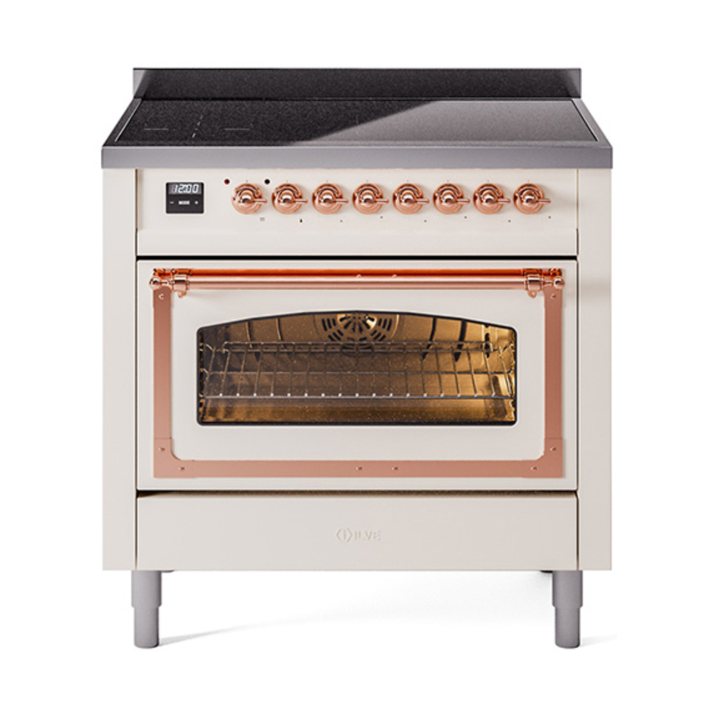 ILVE UNI366NMPAWP Nostalgie II Noblesse 36" Induction Range   (Triple Glass Door, Antique White, Copper)