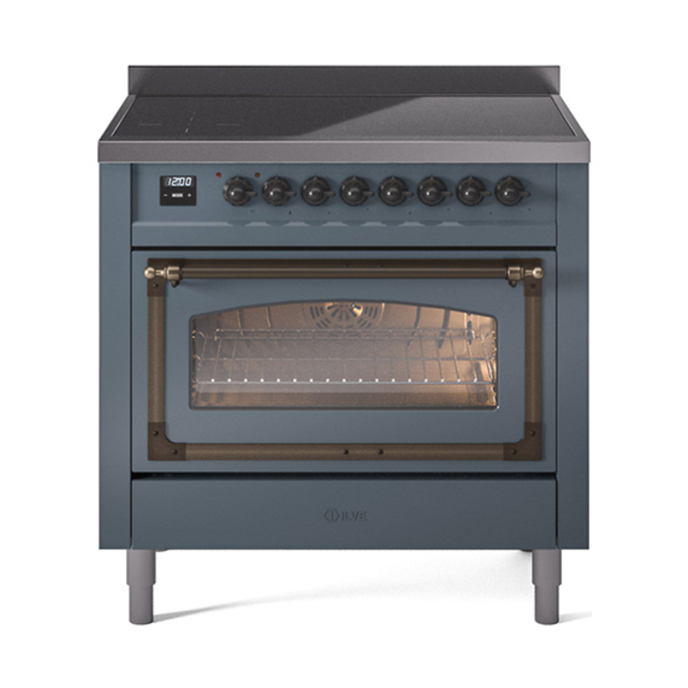 ILVE UNI366NMPBGB Nostalgie II Noblesse 36" Induction Range   (Triple Glass Door, Blue Grey, Burnished)