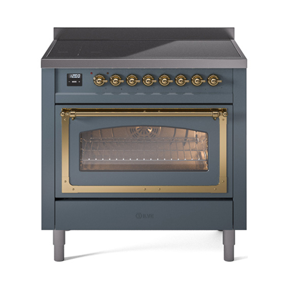 ILVE UNI366NMPBGG Nostalgie II Noblesse 36" Induction Range   (Triple Glass Door, Blue Grey, Brass)