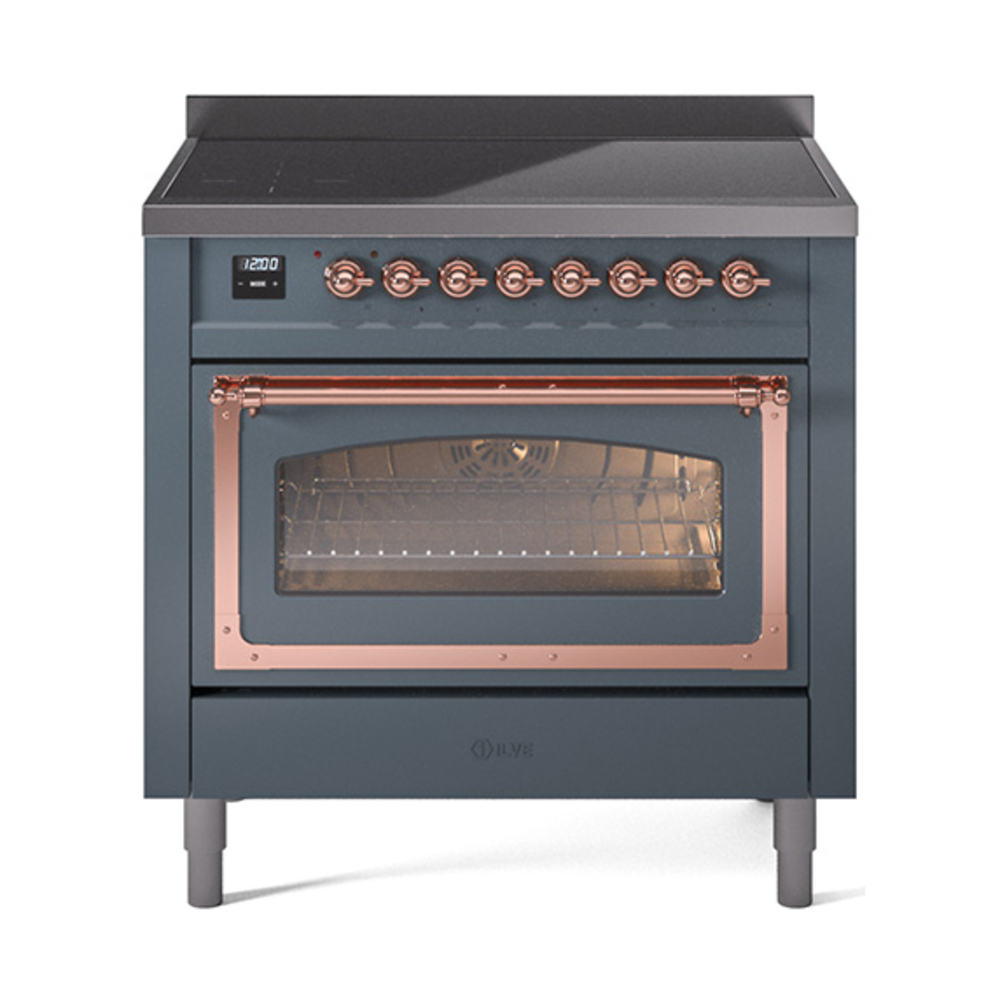 ILVE UNI366NMPBGP Nostalgie II Noblesse 36" Induction Range   (Triple Glass Door, Blue Grey, Copper)